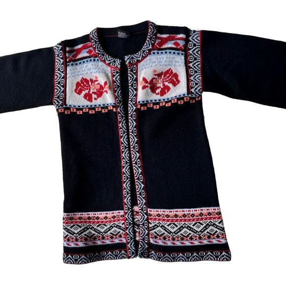 VTG Brunson of California Cardigan Medium Black Knit Tribal Aztec Orient… - Picture 9 of 12